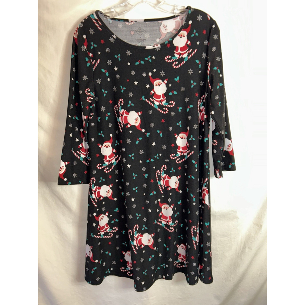 St John's Bay Christmas Holiday Santa Candy Cane All over Print Dress Medium Fun - Picture 2 of 4